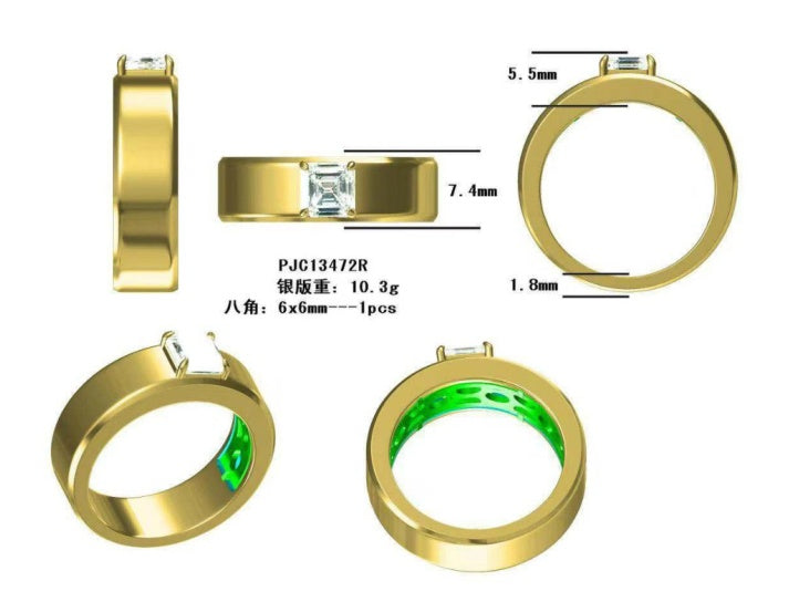 Halbgefasster Ring aus Sterlingsilber mit Smaragd-OKT-Motiv, 6 x 6 mm